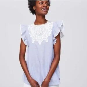 Womens LOFT Crochet Lace‎ Embroidered Cap Sleeve Top Shirt